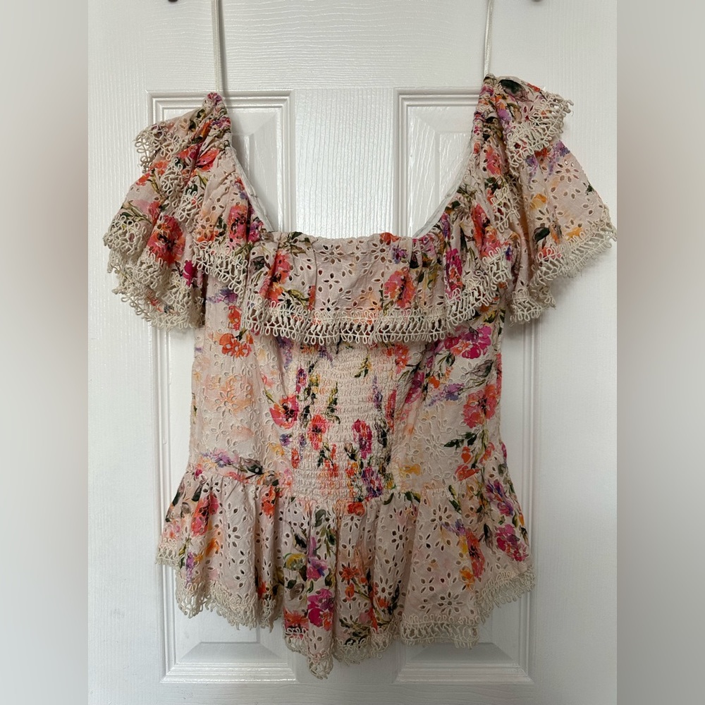 Guess Isotta Ruffled Off-the-shoulder Top In Pastel Flower